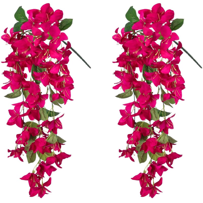 HyeFlora 2PCS Bougainvillea Artificial Hanging Flowers Plants for Outdoors Outside Fall Decoration, Faux Silk Flowers Fake Vines UV Resistant Look Real Realistic for Front Door Porch Planter Balcony, Hotpink - Image 1