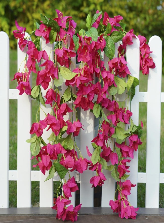 HyeFlora 2PCS Bougainvillea Artificial Hanging Flowers Plants for Outdoors Outside Fall Decoration, Faux Silk Flowers Fake Vines UV Resistant Look Real Realistic for Front Door Porch Planter Balcony, Hotpink - Image 2