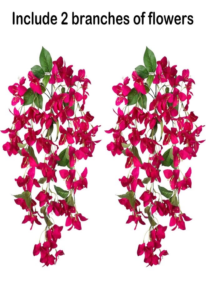 HyeFlora 2PCS Bougainvillea Artificial Hanging Flowers Plants for Outdoors Outside Fall Decoration, Faux Silk Flowers Fake Vines UV Resistant Look Real Realistic for Front Door Porch Planter Balcony, Hotpink - Image 3