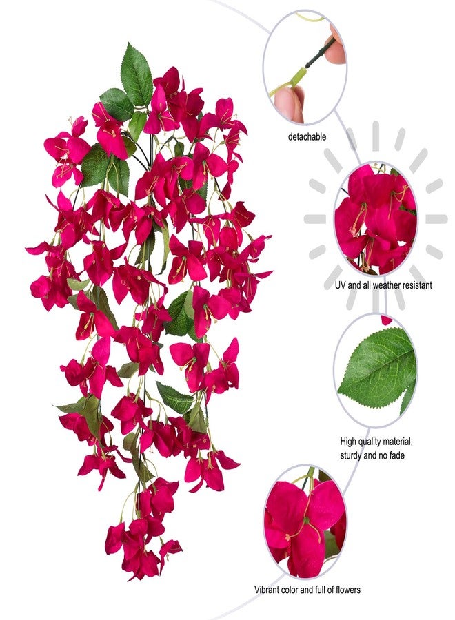 HyeFlora 2PCS Bougainvillea Artificial Hanging Flowers Plants for Outdoors Outside Fall Decoration, Faux Silk Flowers Fake Vines UV Resistant Look Real Realistic for Front Door Porch Planter Balcony, Hotpink - Image 4