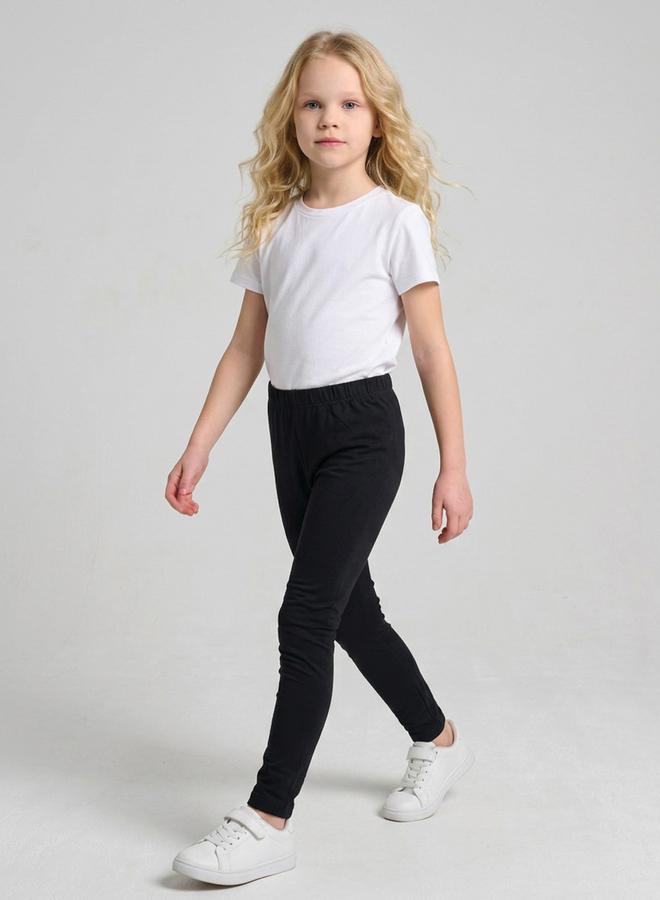 Take Two Girls Black Solid Full Length Leggings By Juniorloom - Image 2