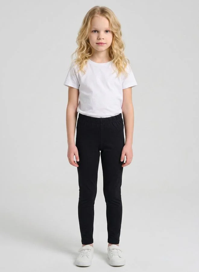 Girls Black Solid Full Length Leggings By Juniorloom