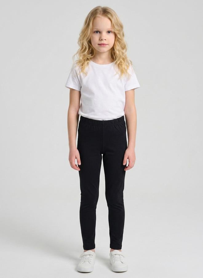 Take Two Girls Black Solid Full Length Leggings By Juniorloom - Image 1