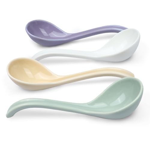 DOBROGOST Asian Soup Spoon Set of 4,Ceramic Ramen Spoons, Japanese Soup Spoon Long Handle Perfect Depth for Dumpling, Pho, Noodles, Miso, Chinese Wonton - Image 3