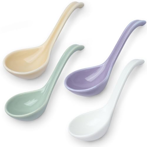 DOBROGOST Asian Soup Spoon Set of 4,Ceramic Ramen Spoons, Japanese Soup Spoon Long Handle Perfect Depth for Dumpling, Pho, Noodles, Miso, Chinese Wonton - Image 1