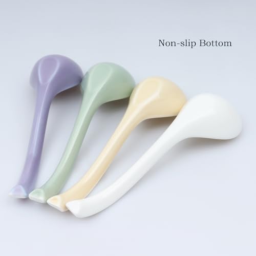 DOBROGOST Asian Soup Spoon Set of 4,Ceramic Ramen Spoons, Japanese Soup Spoon Long Handle Perfect Depth for Dumpling, Pho, Noodles, Miso, Chinese Wonton - Image 4