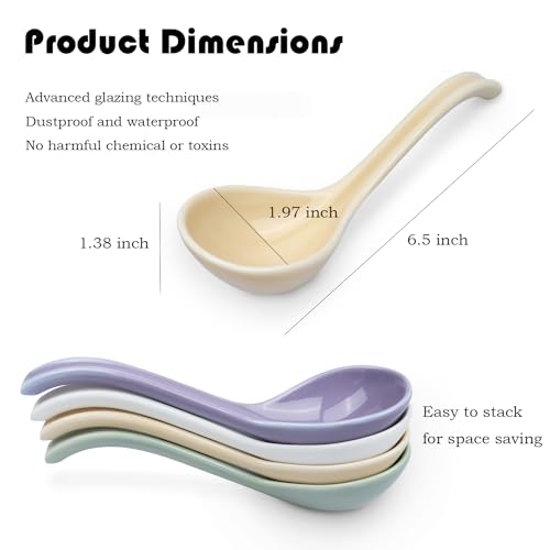 DOBROGOST Asian Soup Spoon Set of 4,Ceramic Ramen Spoons, Japanese Soup Spoon Long Handle Perfect Depth for Dumpling, Pho, Noodles, Miso, Chinese Wonton - Image 2