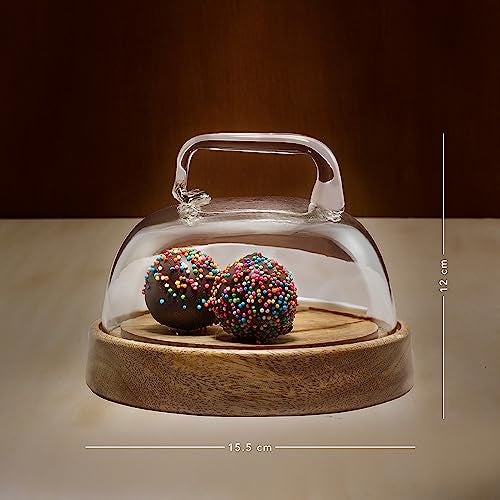 Ellementry Dome Glass Cloche Wooden Cake Stand with Dome Lid, Round Cup Cake & Pastry Stand for Desserts, Stylish Pizza Stand for Parties, Weddings & Birthday, Serving Cake Plate with Dome Lid - Image 4