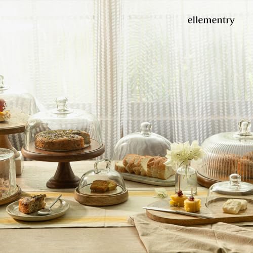 Ellementry Dome Glass Cloche Wooden Cake Stand with Dome Lid, Round Cup Cake & Pastry Stand for Desserts, Stylish Pizza Stand for Parties, Weddings & Birthday, Serving Cake Plate with Dome Lid - Image 5