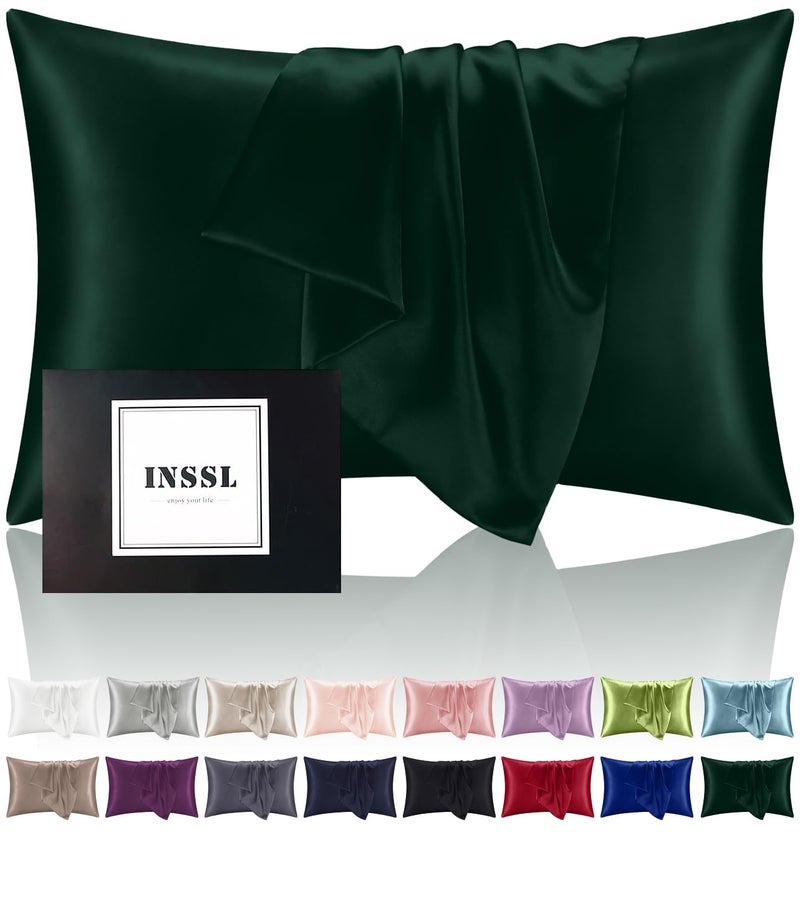 INSSL Silk Pillowcase for Women Mulberry Silk Pillowcase for Hair an Skin and Stay Comfortable and Breathable During SleepDark GreenStandard