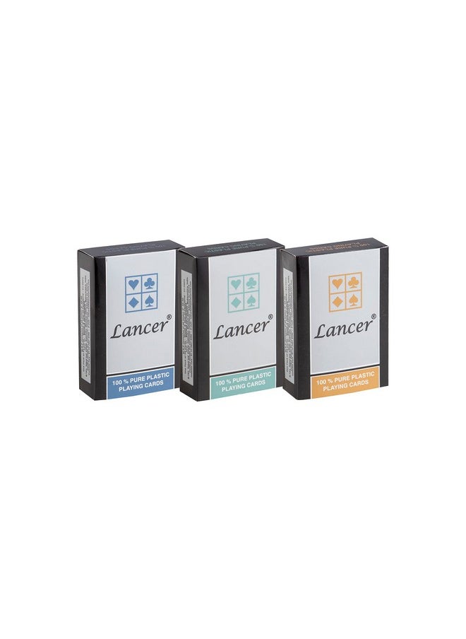 lancer LANCER - PVC Playing Cards Pack of 3 100% Pure Plastic Playing Cards Multicolor Playing Cards Packed in Individual Container  - Image 1