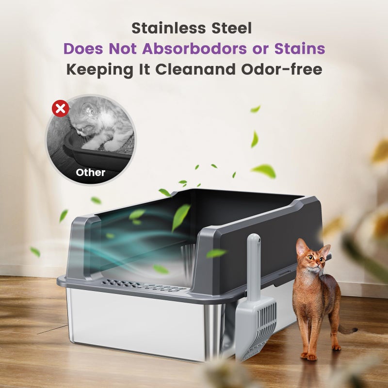 Pematar Extra Large XXL Stainless Steel Cat Litter Box with Lid, 26" L x 18" W x 12" H Metal Litter Box with Hight Sides for Big Cats & Multiple Cats, Never Absorbs Odors, Anti-Urine Leakage, Easy Cleaning - Image 4