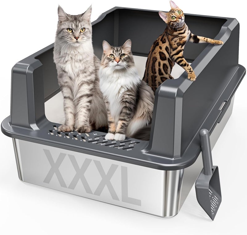 Pematar Extra Large XXL Stainless Steel Cat Litter Box with Lid, 26" L x 18" W x 12" H Metal Litter Box with Hight Sides for Big Cats & Multiple Cats, Never Absorbs Odors, Anti-Urine Leakage, Easy Cleaning - Image 1
