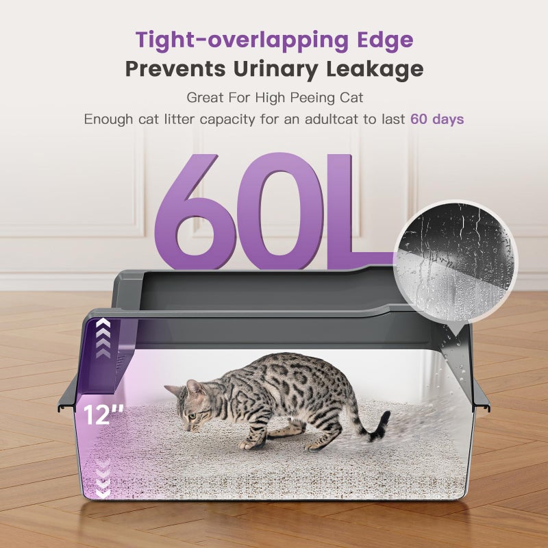Pematar Extra Large XXL Stainless Steel Cat Litter Box with Lid, 26" L x 18" W x 12" H Metal Litter Box with Hight Sides for Big Cats & Multiple Cats, Never Absorbs Odors, Anti-Urine Leakage, Easy Cleaning - Image 3