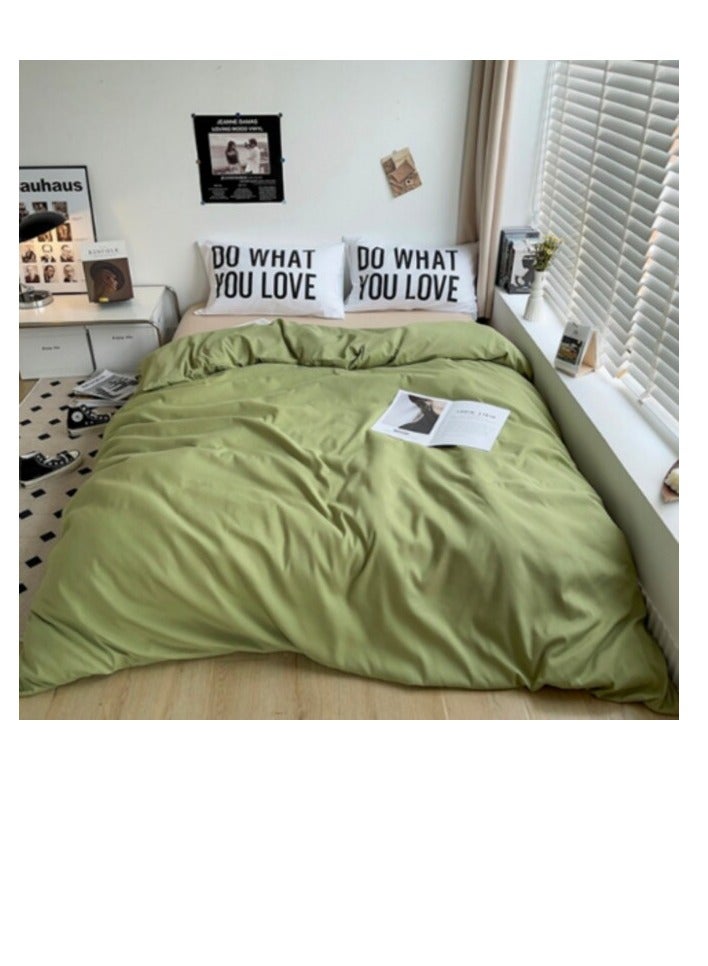 LUNA Home LUNA HOME Premium Single Size 4 Pieces Constructor Design with 2 eye-catching pillowcases, Plain Beige Bedsheet and Olive Color Duvet Cover without filler.  - Image 1