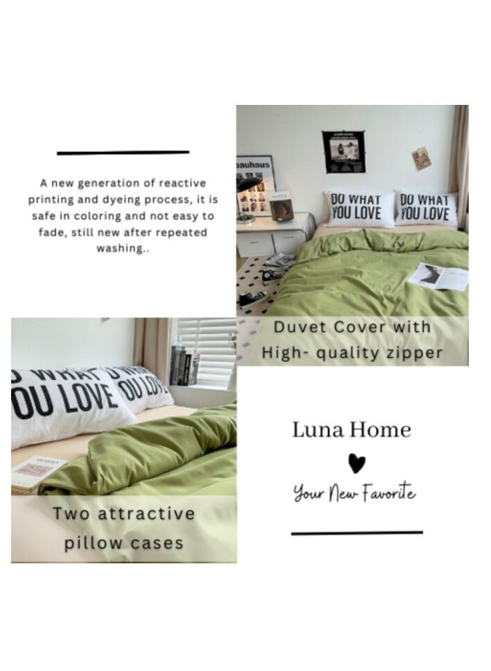 LUNA Home LUNA HOME Premium Single Size 4 Pieces Constructor Design with 2 eye-catching pillowcases, Plain Beige Bedsheet and Olive Color Duvet Cover without filler.  - Image 4