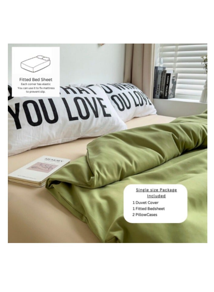 LUNA Home LUNA HOME Premium Single Size 4 Pieces Constructor Design with 2 eye-catching pillowcases, Plain Beige Bedsheet and Olive Color Duvet Cover without filler.  - Image 3