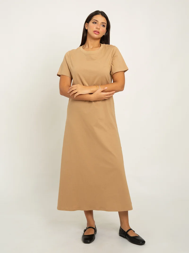 Kaafmeem Mocha Long T-shirt Dress