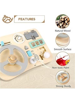 DURKU Busy Board for Toddlers, Montessori Steering Wheel Driving Toy, Wooden Sensory Toys, Preschool Learning Activities for Fine Motor Basic Skills Travel Toy for Kids 3-6 Years Old (Driving)  - Image 4