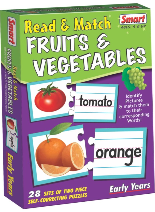Creative's Smart Read & Match Fruits & Vegetables Puzzle - 28 Self-Correcting Two-Piece Sets - Smart Early Years Educational - Learn Fruits, Vegetables & Spelling - Ideal Gift - Ages 4 & Up - Image 1