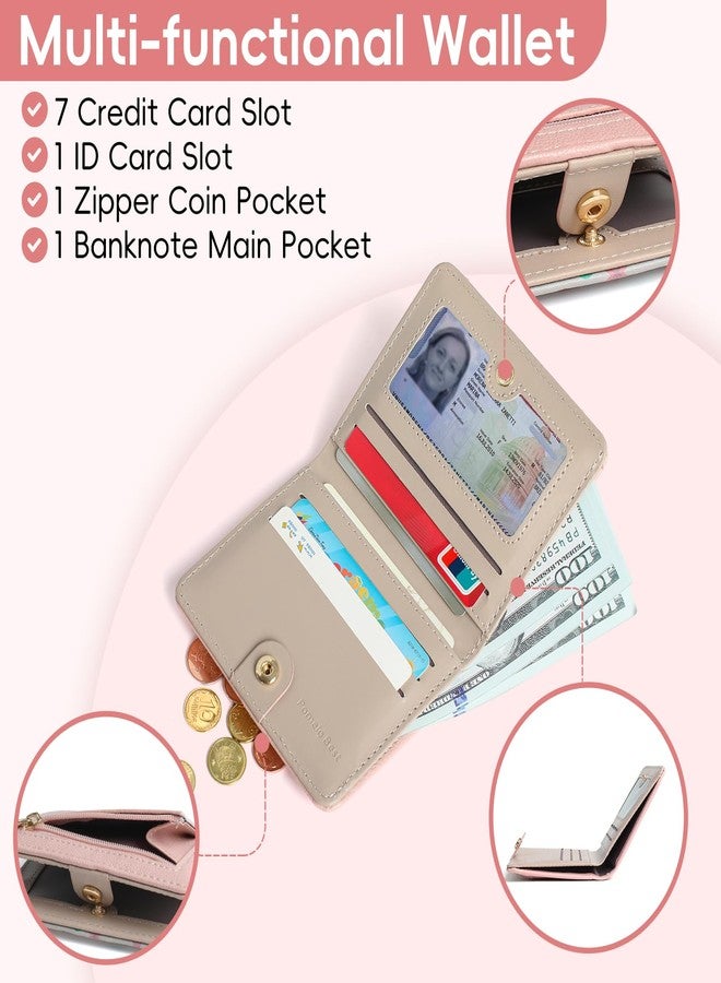 Pomelo Best Small Wallet Women RFID Blocking Bifold Leather Wallets for Women Credit Card Holder with ID Window Zipper Coin Pocket Pink - Image 3