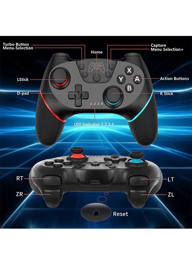 Garlo - Controller for Switch, Wireless Pro Controller for Switch/Switch Lite/Switch OLED, Remote Gamepad with Joystick, Adjustable Turbo Vibration, Ergonomic Non-Slip - Black. - Image 1