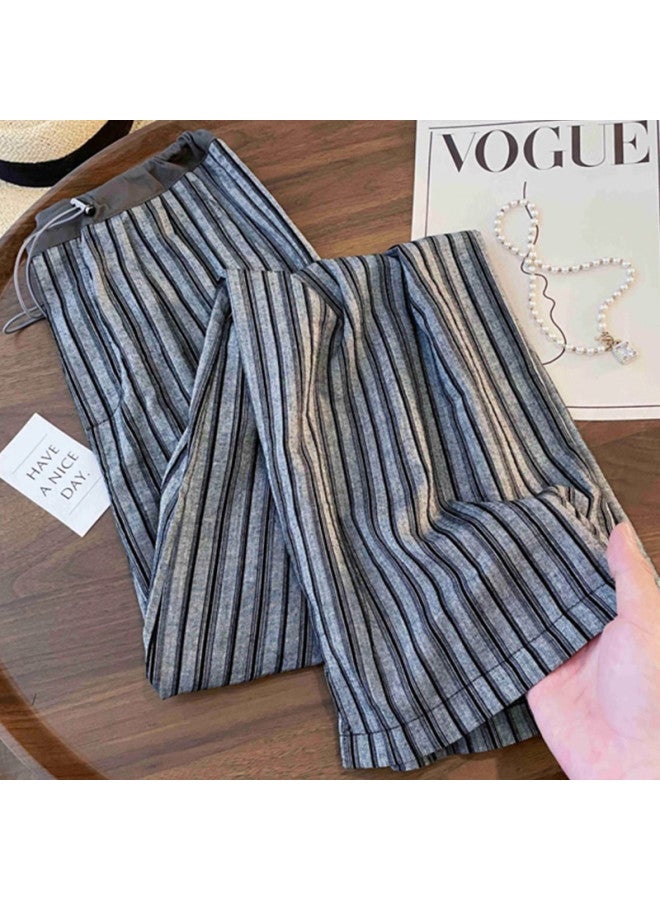 XINYANG Vertical Striped Wide Leg Pants For Women - 2025 Summer Lazy Style Elastic High Waist Straight Cut Casual Trousers - Image 4