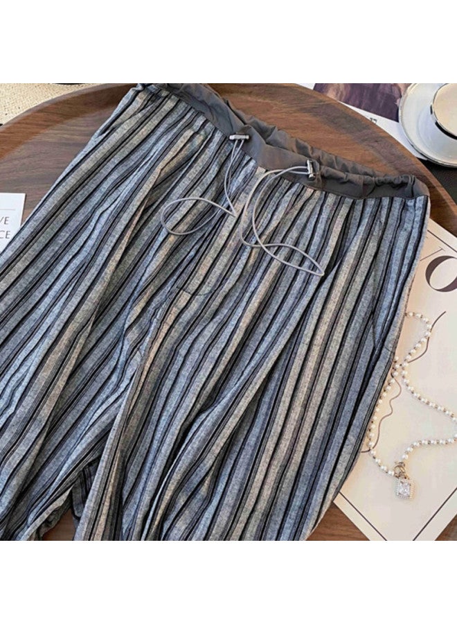 XINYANG Vertical Striped Wide Leg Pants For Women - 2025 Summer Lazy Style Elastic High Waist Straight Cut Casual Trousers - Image 5