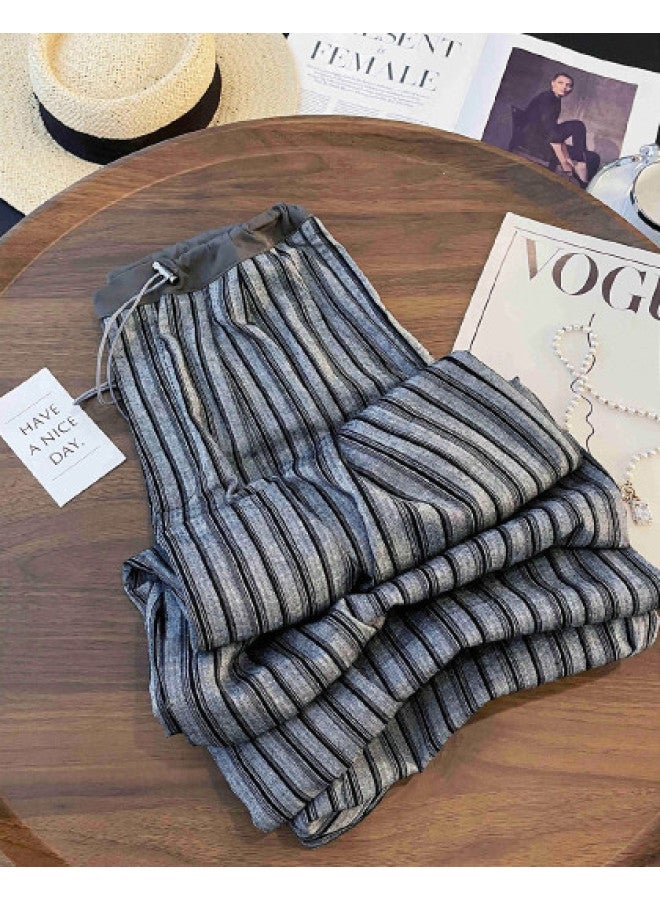 XINYANG Vertical Striped Wide Leg Pants For Women - 2025 Summer Lazy Style Elastic High Waist Straight Cut Casual Trousers - Image 1