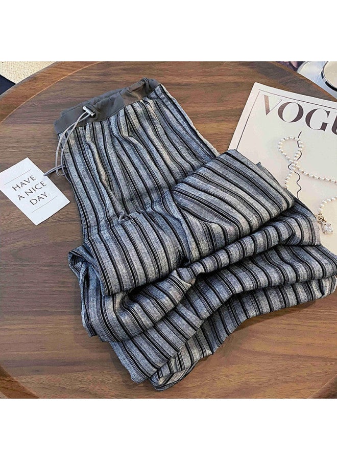 XINYANG Vertical Striped Wide Leg Pants For Women - 2025 Summer Lazy Style Elastic High Waist Straight Cut Casual Trousers - Image 2