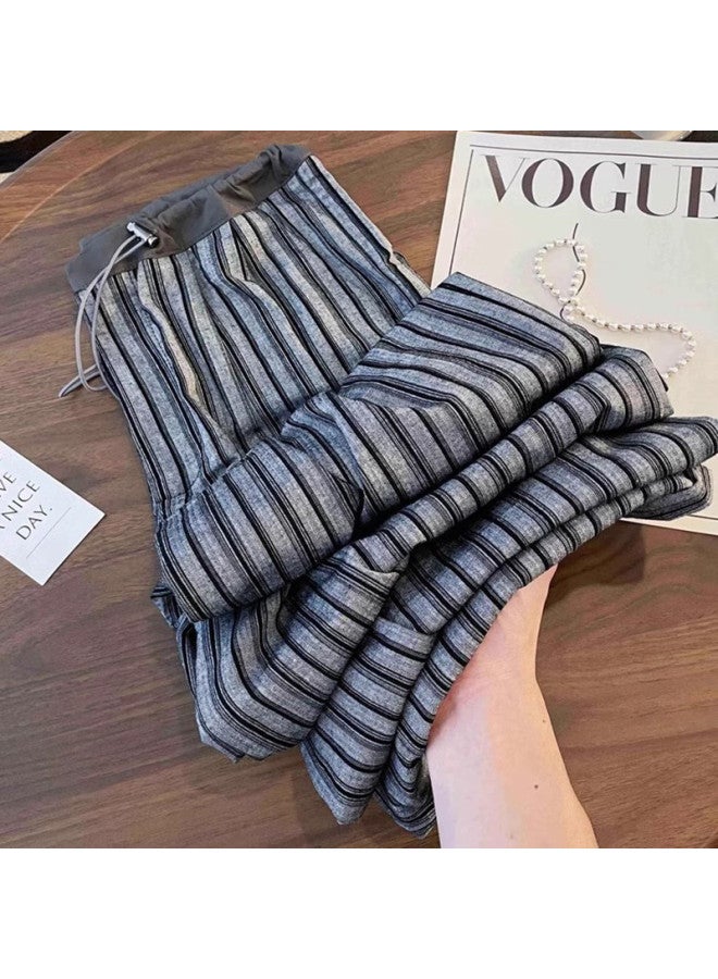 XINYANG Vertical Striped Wide Leg Pants For Women - 2025 Summer Lazy Style Elastic High Waist Straight Cut Casual Trousers - Image 3