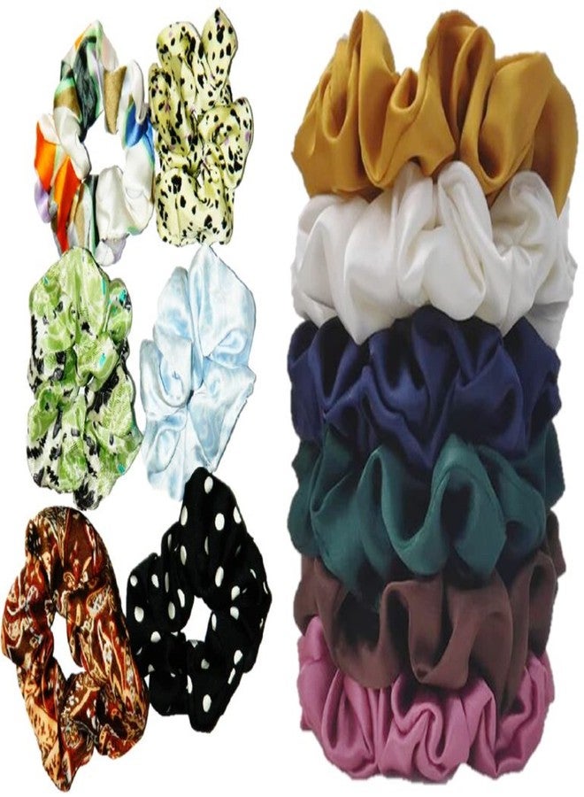 DIAN Multicolor Pack of 12 Hair Accessories, Hair Scrunchies, Ponytail Holder, Hair Tie, Hair Bow in Satin Solid & Printed for Women, Teens and Girls - Image 1