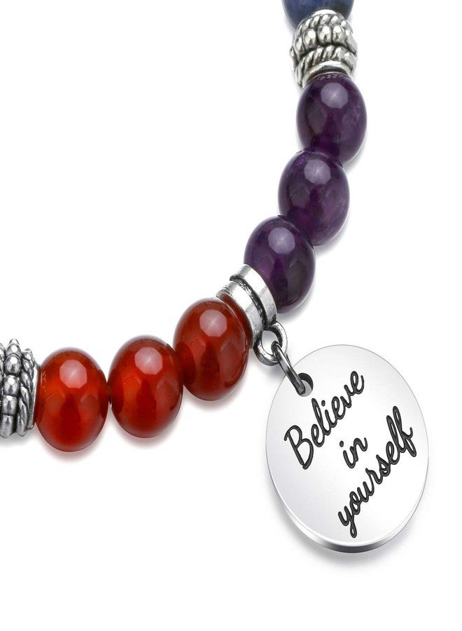 Jovivi 7 Chakra Bracelets for Women Natural Gemstone Yoga Beads Reiki Healing Crystals Stone Beaded Bracelet Believe in yourself Inspirational Charm Stretch Bracelets - Image 5