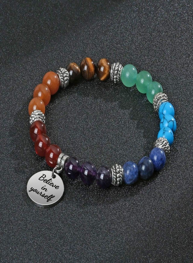 Jovivi 7 Chakra Bracelets for Women Natural Gemstone Yoga Beads Reiki Healing Crystals Stone Beaded Bracelet Believe in yourself Inspirational Charm Stretch Bracelets - Image 2