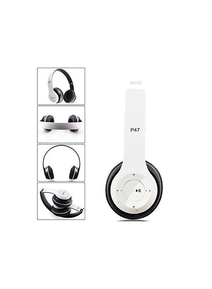 On-Ear Bluetooth Stereo Headset White, P47 Stereo Bluetooth Headphones White - Image 2