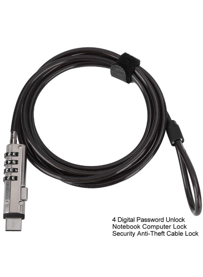 كابل قفل كمبيوتر USB، قفل أمان مضاد للسرقة بكلمة مرور 4 أرقام لأجهزة الكمبيوتر المحمولة - Image 4