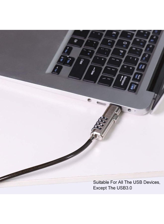 كابل قفل كمبيوتر USB، قفل أمان مضاد للسرقة بكلمة مرور 4 أرقام لأجهزة الكمبيوتر المحمولة - Image 3