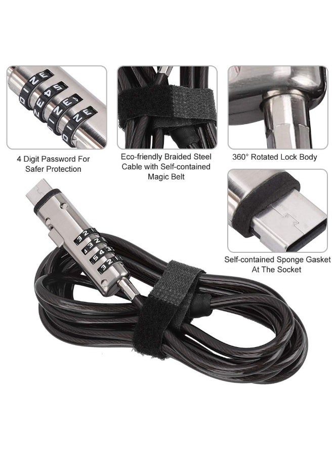كابل قفل كمبيوتر USB، قفل أمان مضاد للسرقة بكلمة مرور 4 أرقام لأجهزة الكمبيوتر المحمولة - Image 5