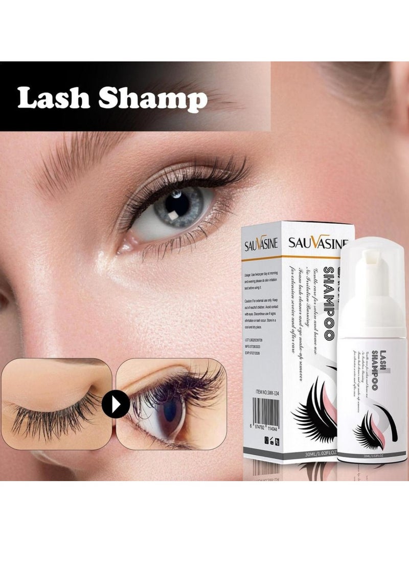 SAUVASINE - Lash Shampoo for Lash Extensions Eyelash Cleanser Lash Extensions Shampoo for Eyelash Care Non irritating for Salon and Home Use Makeup Remover Eyelash Extension Remover Nourishing Formula 30ml - Image 1