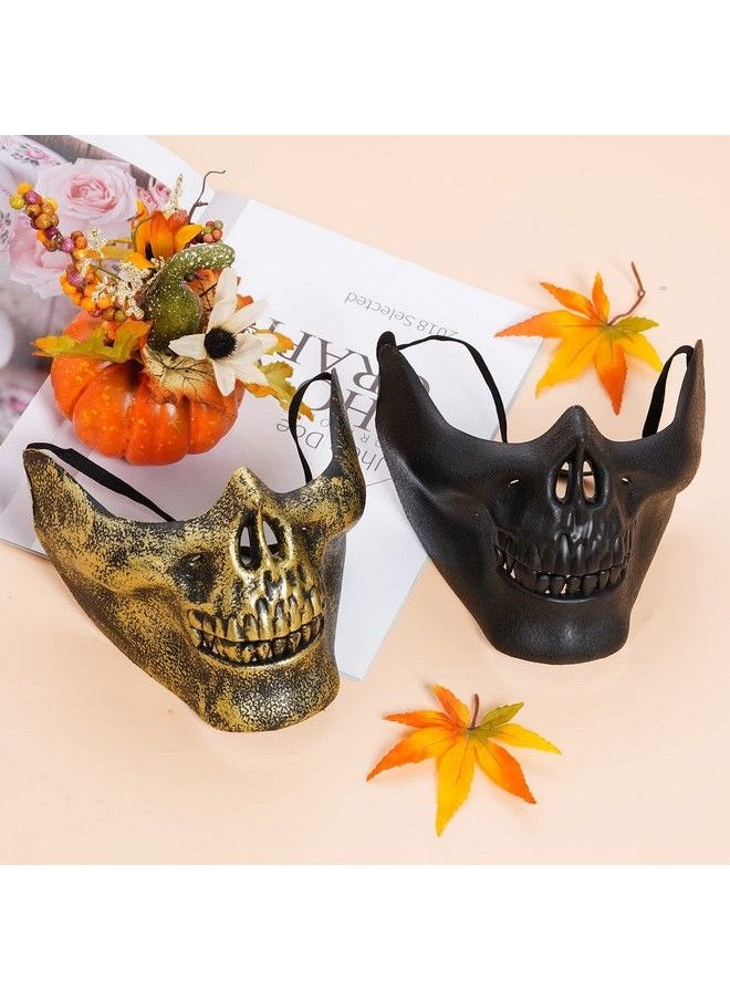 Yookat - 4 Pieces Halloween Masquerade Mask Skull Skeleton Mask Half Face Skeleton Mask Masquerade Masks Skull Masks For Halloween Masquerade Party (Large Gold Silver Black White) - Image 1