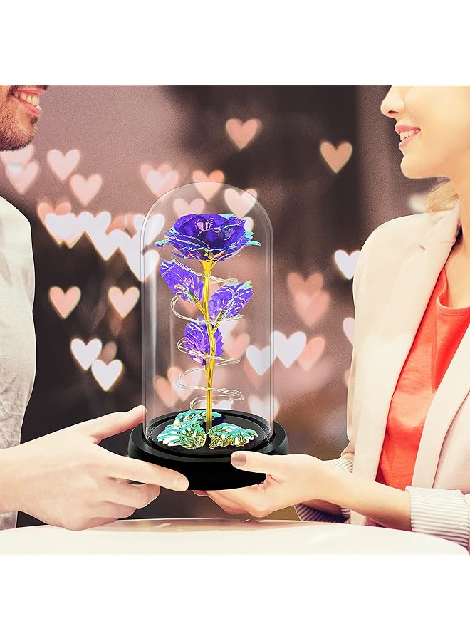 Arabest Colorful Artificial Flower Rose Gift Led Light Forever Rose Birthday Gifts For Women Mom Grandma Wife Rose Flower In Glass Dome Unique Gifts For Mother'S Day Purple - Image 5