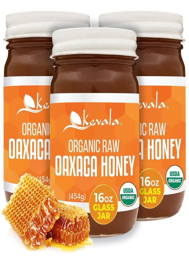 Kevala Organic Raw Oaxaca Honey - 3pack Glass Jar 16 oz, Natural Sweetener for Meals and Drinks with no Pesticides, Pure and Unprocessed Spread for Bread and Toast, Golden Nectar with no Sugar Added - Image 1
