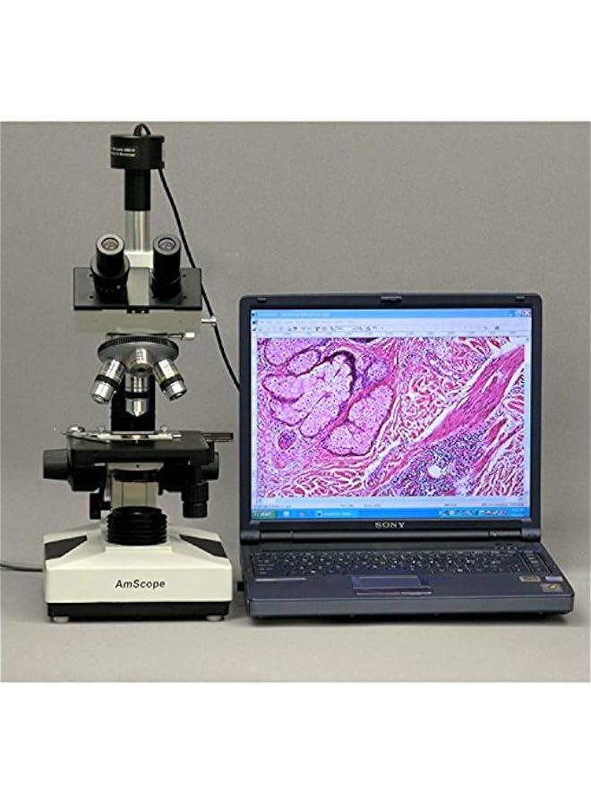 Arabest T400B Compound Trinocular Microscope, WF10x and WF20x Eyepieces, 40X-2000X Magnification, Brightfield, Halogen Illumination with Rheostat, Abbe Condenser, Double-Layer Mechanical Stage, Sliding Head, High-Resolution Optics  - Image 2