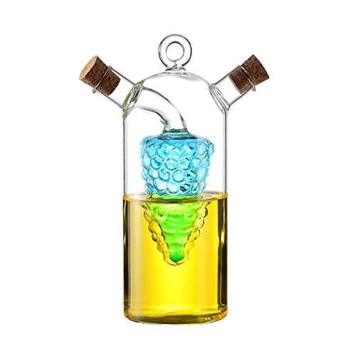 ELETON Grape Motif Oil and Vinegar Cruet Dispenser Bottle,Clear Borosilicate Glass 2 in 1 Olive Oil Vinegar Cruet with Cork Stoppers,Olive and Balsamic Vinegar Bottle - Image 2