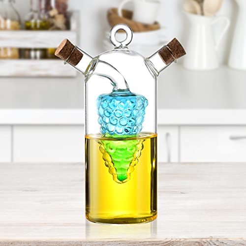 ELETON Grape Motif Oil and Vinegar Cruet Dispenser Bottle,Clear Borosilicate Glass 2 in 1 Olive Oil Vinegar Cruet with Cork Stoppers,Olive and Balsamic Vinegar Bottle - Image 3
