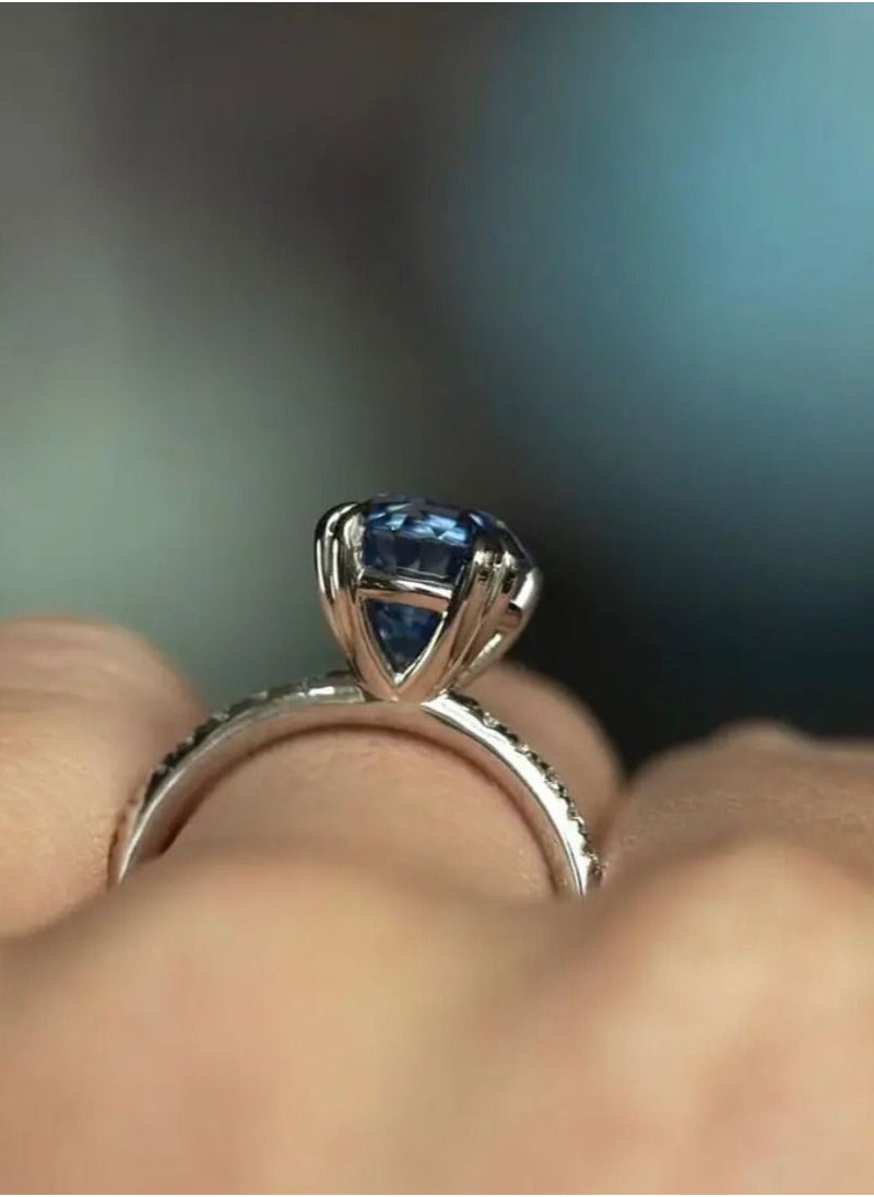STRATEG - 925 Sterling Silver Cubic Zirconia Studded Ring With Artificial Sapphire Free Size - Image 1