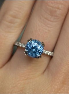 925 Sterling Silver Cubic Zirconia Studded Ring With Artificial Sapphire Free Size