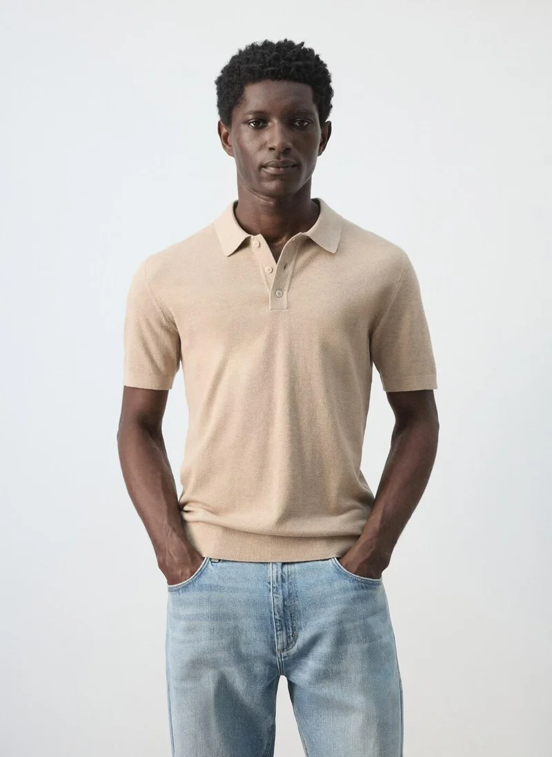 Mango Man Fine knit polo shirt with microstructure