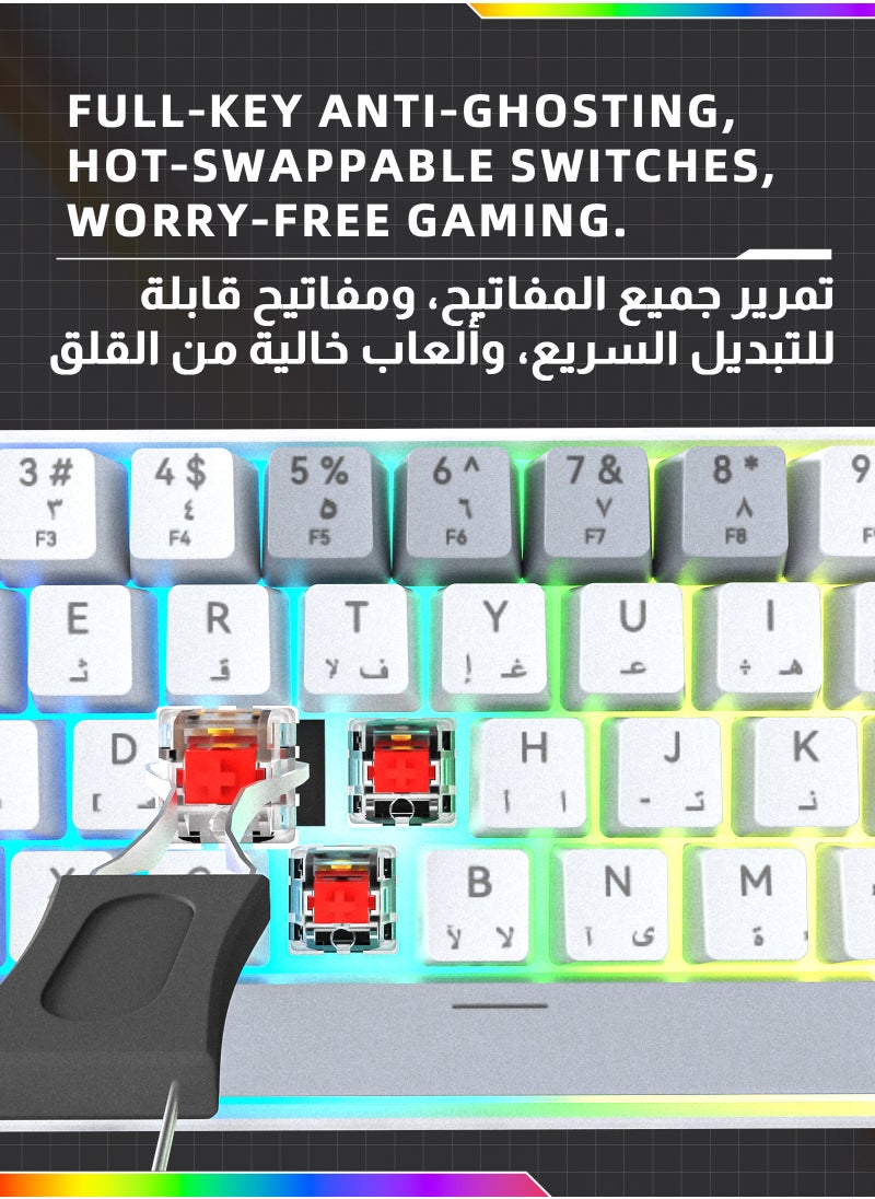 ULHYC - 61 Keys Bicolor RGB Gaming Mechanical Keyboard with English Arabic & Ergonomic Design and Waterproof with Anti-ghosting keyboard Mini Gaming Keyboard High-performance keyboard for Gamers - Image 1