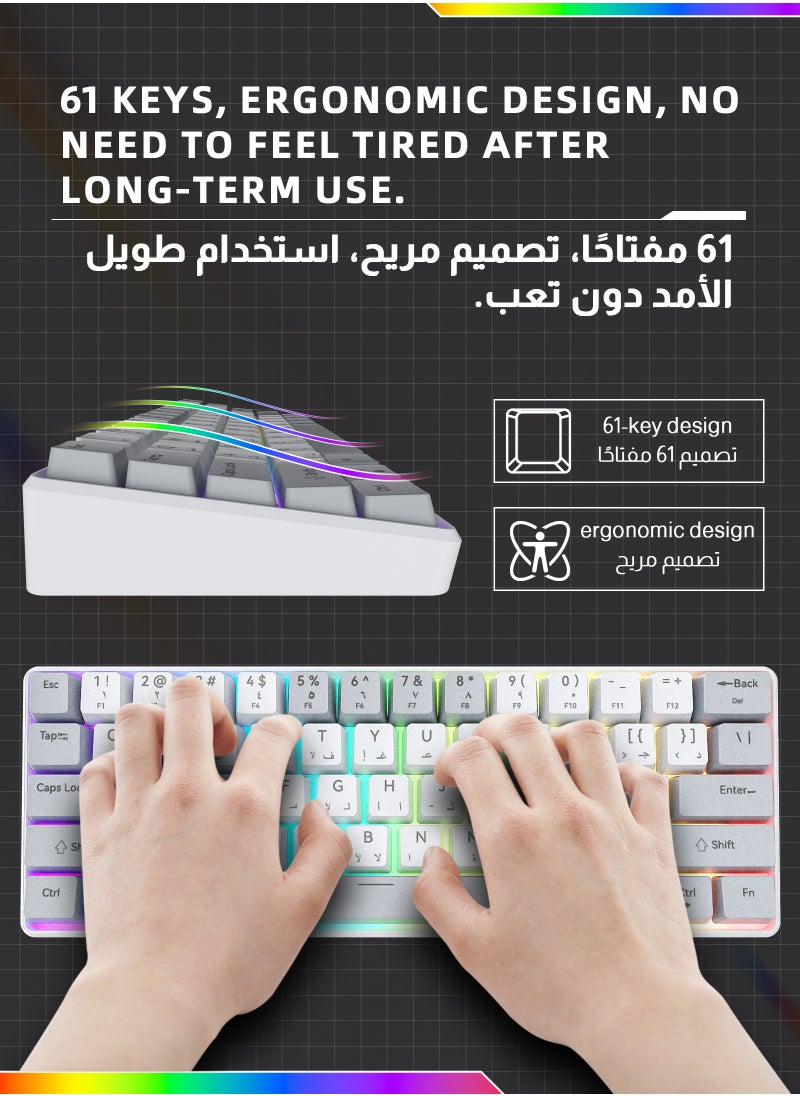 ULHYC - 61 Keys Bicolor RGB Gaming Mechanical Keyboard with English Arabic & Ergonomic Design and Waterproof with Anti-ghosting keyboard Mini Gaming Keyboard High-performance keyboard for Gamers - Image 1